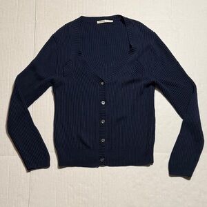 TRINA TURK Women's Navy Blue Deep V-Neck Knit‎ Cardigan Signature Buttons M/L
